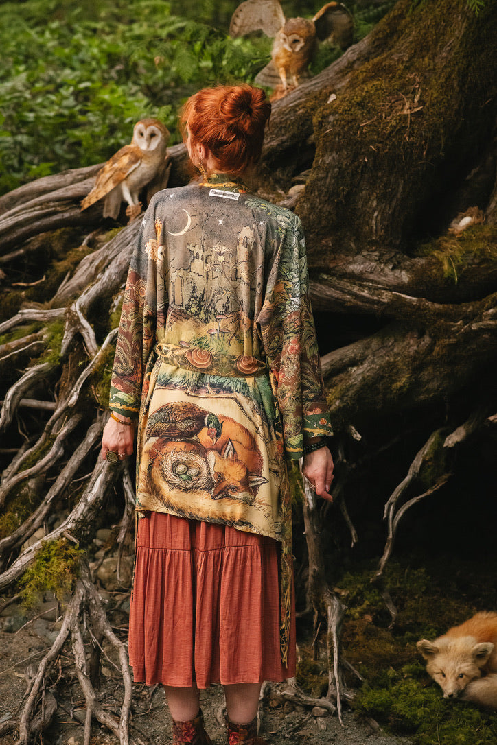 Market Of Stars - Woodland Wisdom - Matinée Duster Kimono - Florals, Fox & Owl