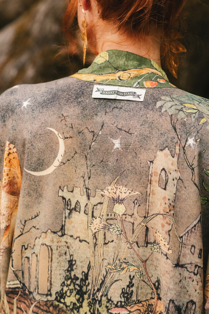 Market Of Stars - Woodland Wisdom - Matinée Duster Kimono - Florals, Fox & Owl