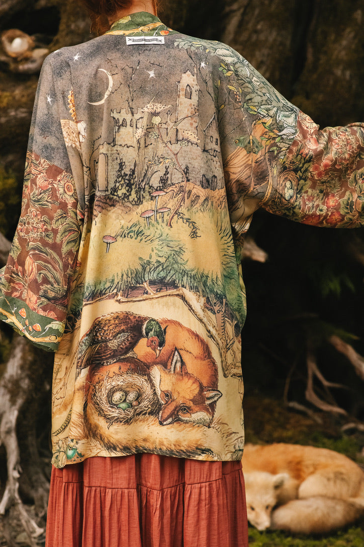 Market Of Stars - Woodland Wisdom - Matinée Duster Kimono - Florals, Fox & Owl