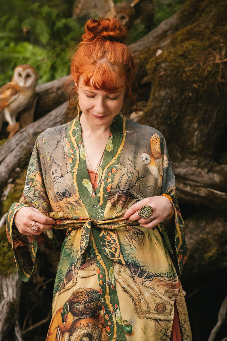 Market Of Stars - Woodland Wisdom - Matinée Duster Kimono - Florals, Fox & Owl