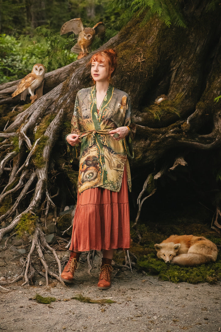 Market Of Stars - Woodland Wisdom - Matinée Duster Kimono - Florals, Fox & Owl