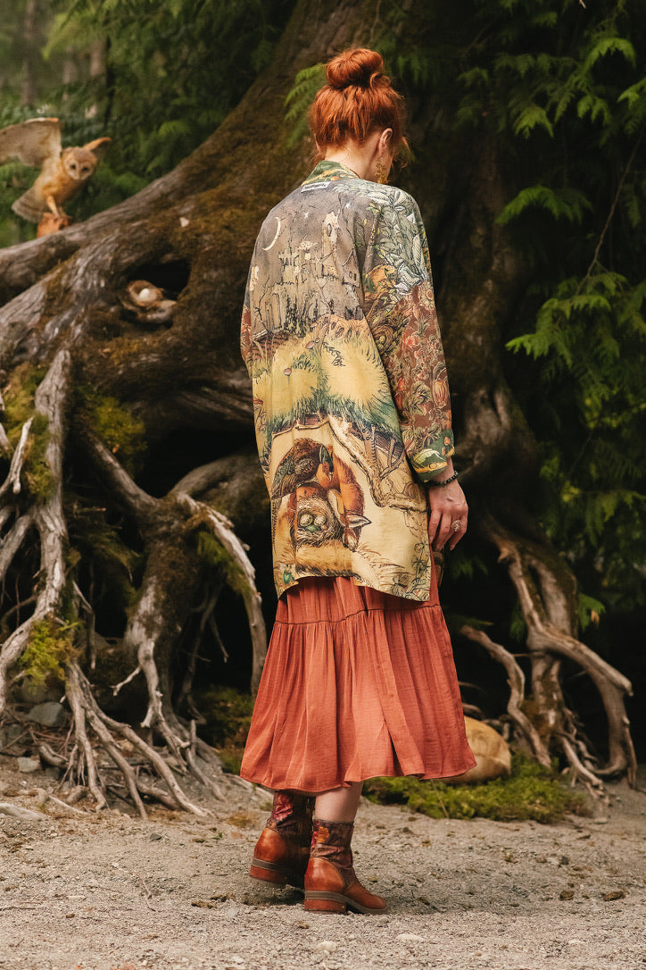 Market Of Stars - Woodland Wisdom - Matinée Duster Kimono - Florals, Fox & Owl
