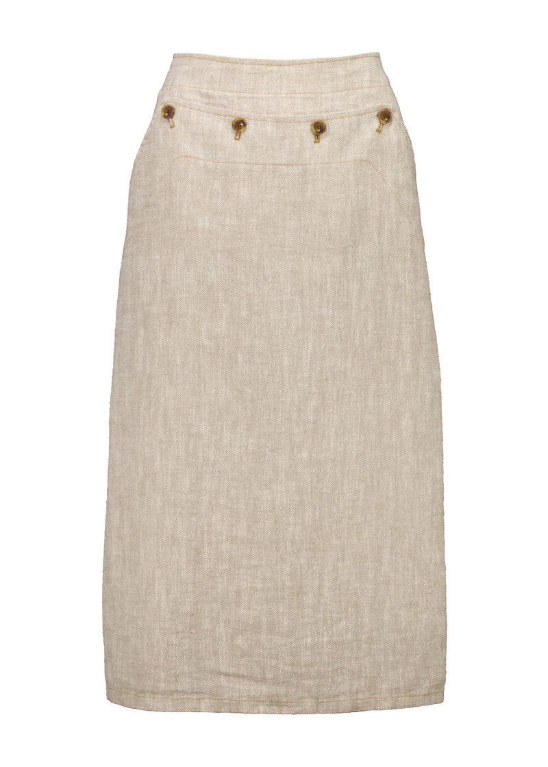 Olga De Polga ‘Hepburn’ Panorama Skirt in Herringbone Linen - Beige - LAST ONE - Size L