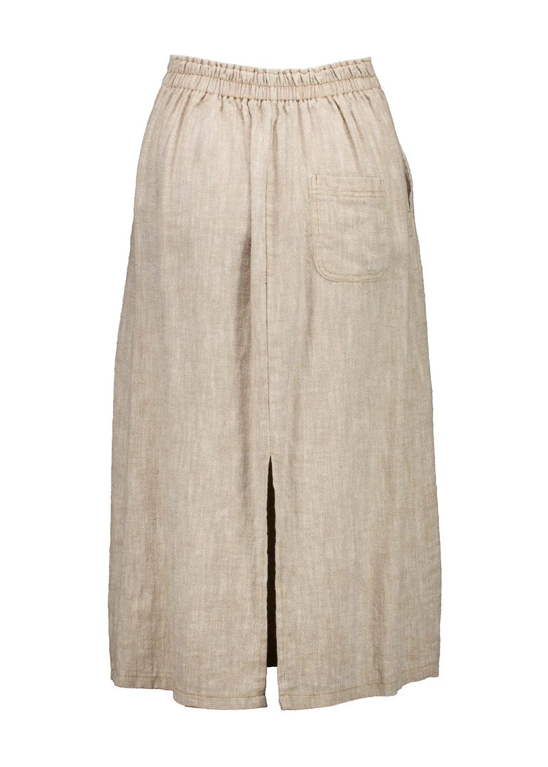 Olga De Polga ‘Hepburn’ Panorama Skirt in Herringbone Linen - Beige - LAST ONE - Size L