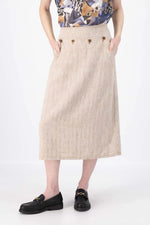 Olga De Polga ‘Hepburn’ Panorama Skirt in Herringbone Linen - Beige - LAST ONE - Size L