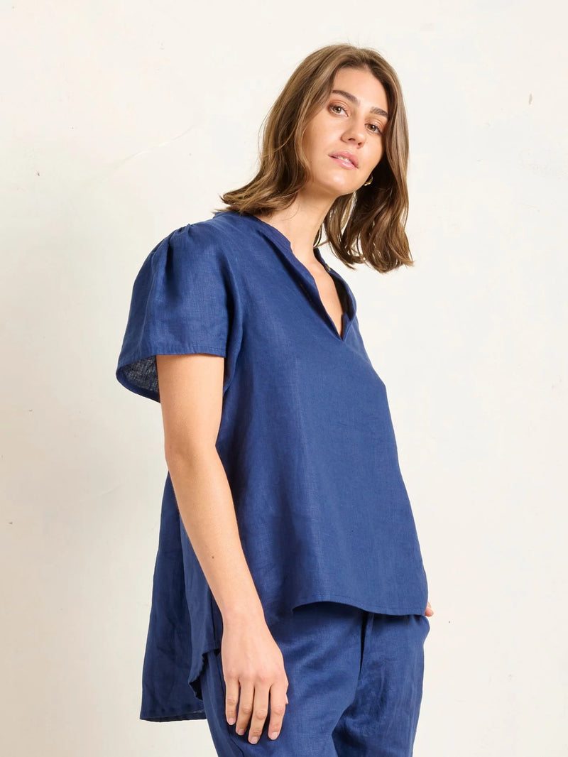 State Of Embrace Open Neck Linen Blouse - Various Colours