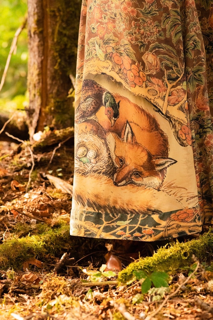 Market Of Stars - Woodland Wisdom - Print Bohemian Long Maxi Bamboo Slip Dress - Florals, Fox & Owl