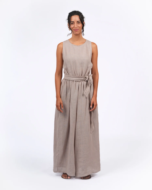 Montaigne - Alba - French Linen Tie-Waist Jumpsuit - Houndstooth