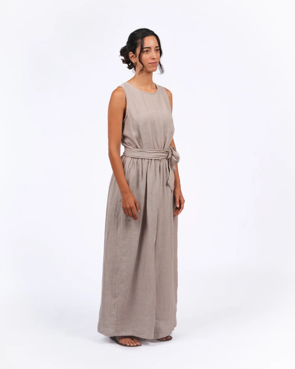 Montaigne - Alba - French Linen Tie-Waist Jumpsuit - Houndstooth