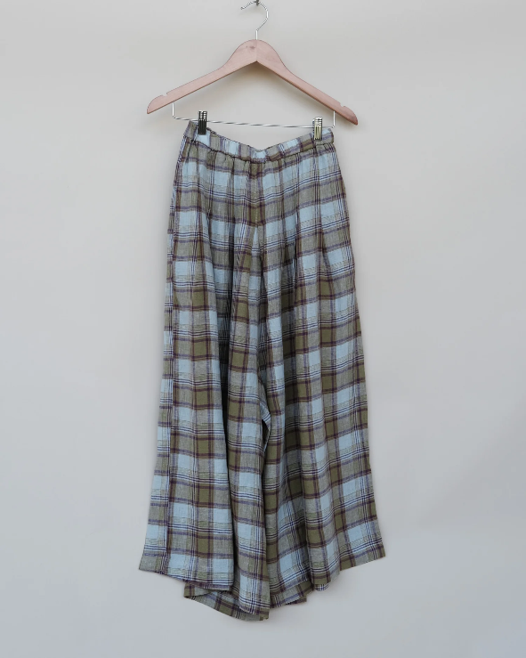 Montaigne - French Linen Culottes - Pistachio Check