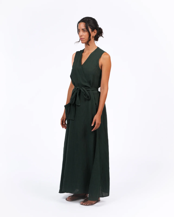 Montaigne - Geneviève - Wrap Around Linen Dress With Deep Front Pockets - Various Colours