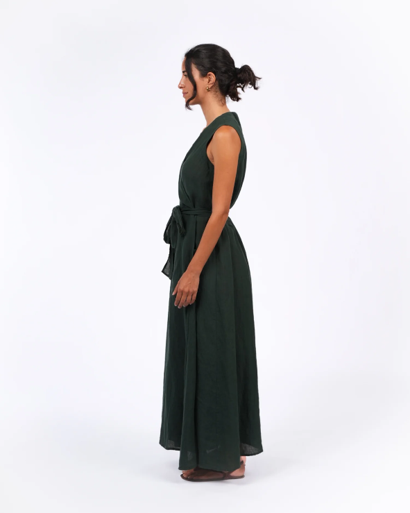 Montaigne - Geneviève - Wrap Around Linen Dress With Deep Front Pockets - Various Colours