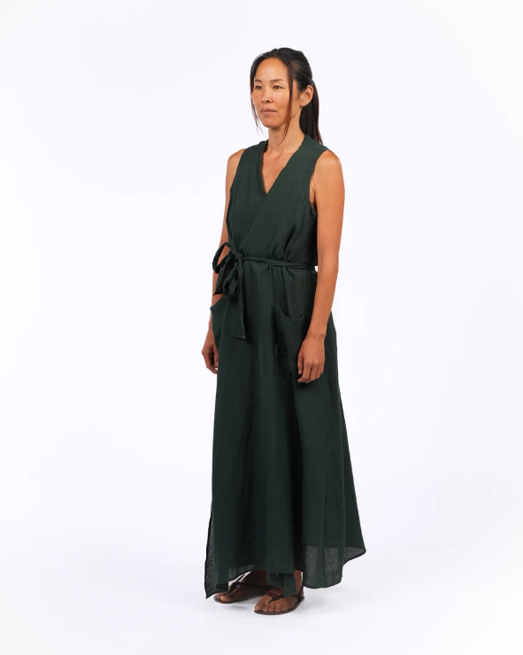 Montaigne - Geneviève - Wrap Around Linen Dress With Deep Front Pockets - Various Colours