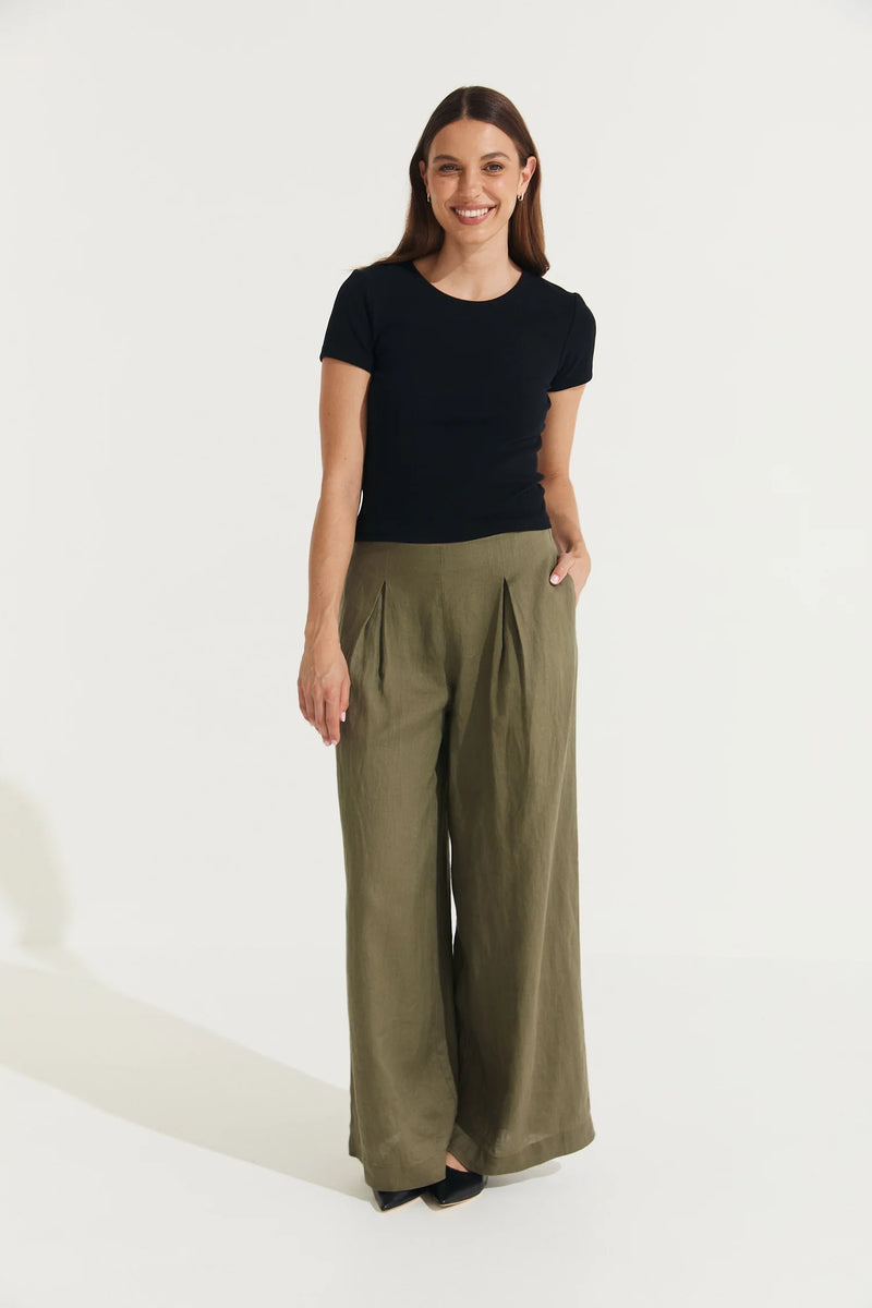 Montaigne ‘Charlotte’ Pleated Wide Leg Linen Pants - Various Colours