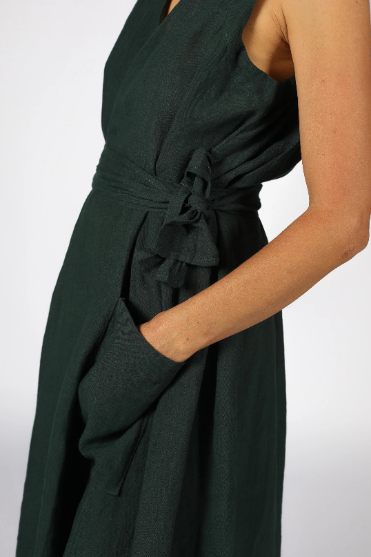 Montaigne - Geneviève - Wrap Around Linen Dress With Deep Front Pockets - Various Colours