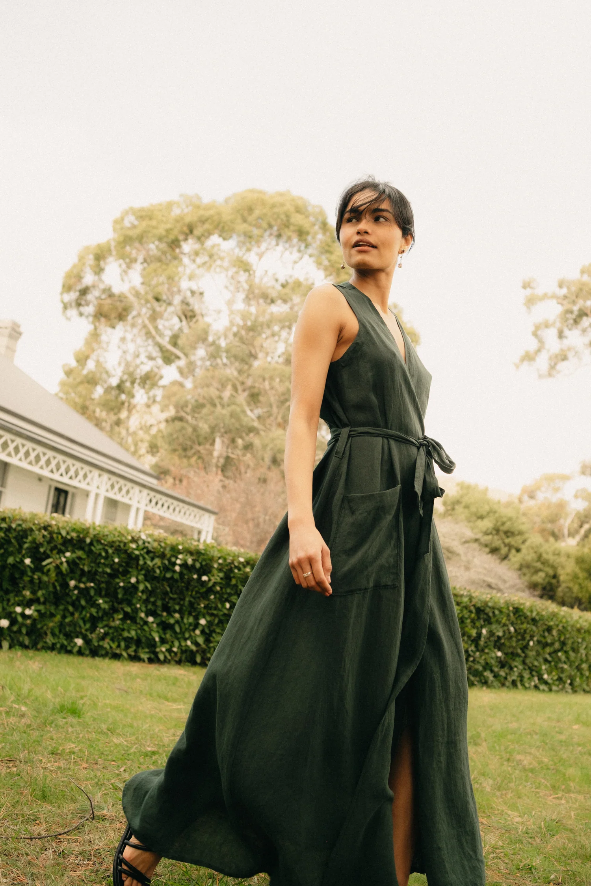 Montaigne - Geneviève - Wrap Around Linen Dress With Deep Front Pockets - Various Colours