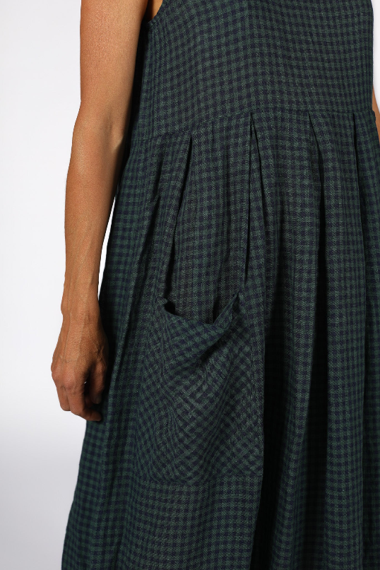 Montaigne - Sartene - French Linen Dress - Blue Green Check