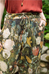 ‘I Dream in Flowers’ Boho Linen Bee Print Cropped Artist Pants