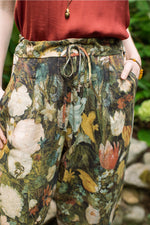 ‘I Dream in Flowers’ Boho Linen Bee Print Cropped Artist Pants