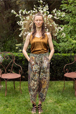 ‘Love Grows Wild’ Boho Linen Bee Print Cropped Artist Pants