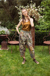 ‘Love Grows Wild’ Boho Linen Bee Print Cropped Artist Pants