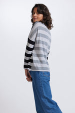 Royal Merino Stripe Drop Shoulder Jumper - Greys