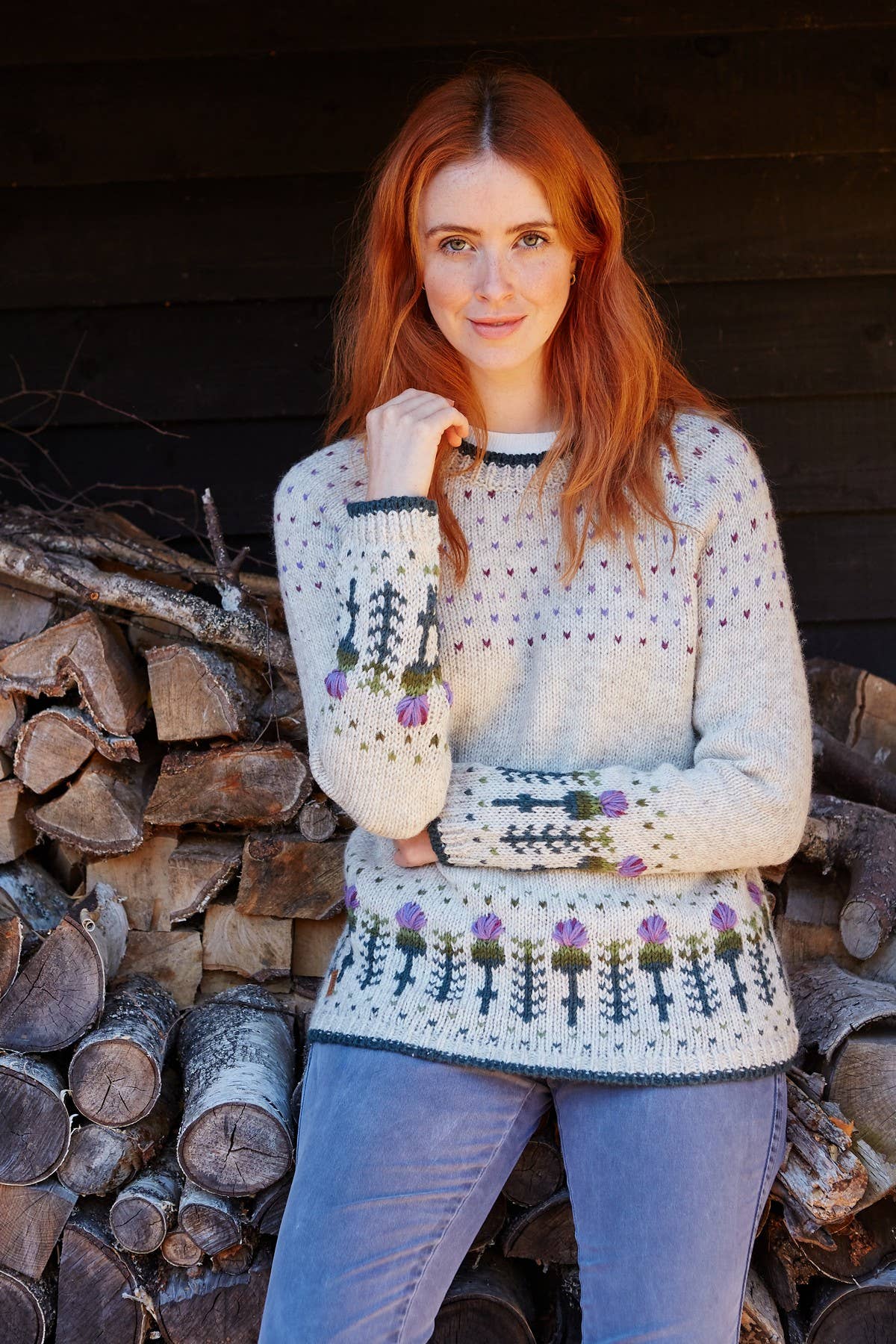 Wildflower – Thistle Embroidered Wool Knit Sweater