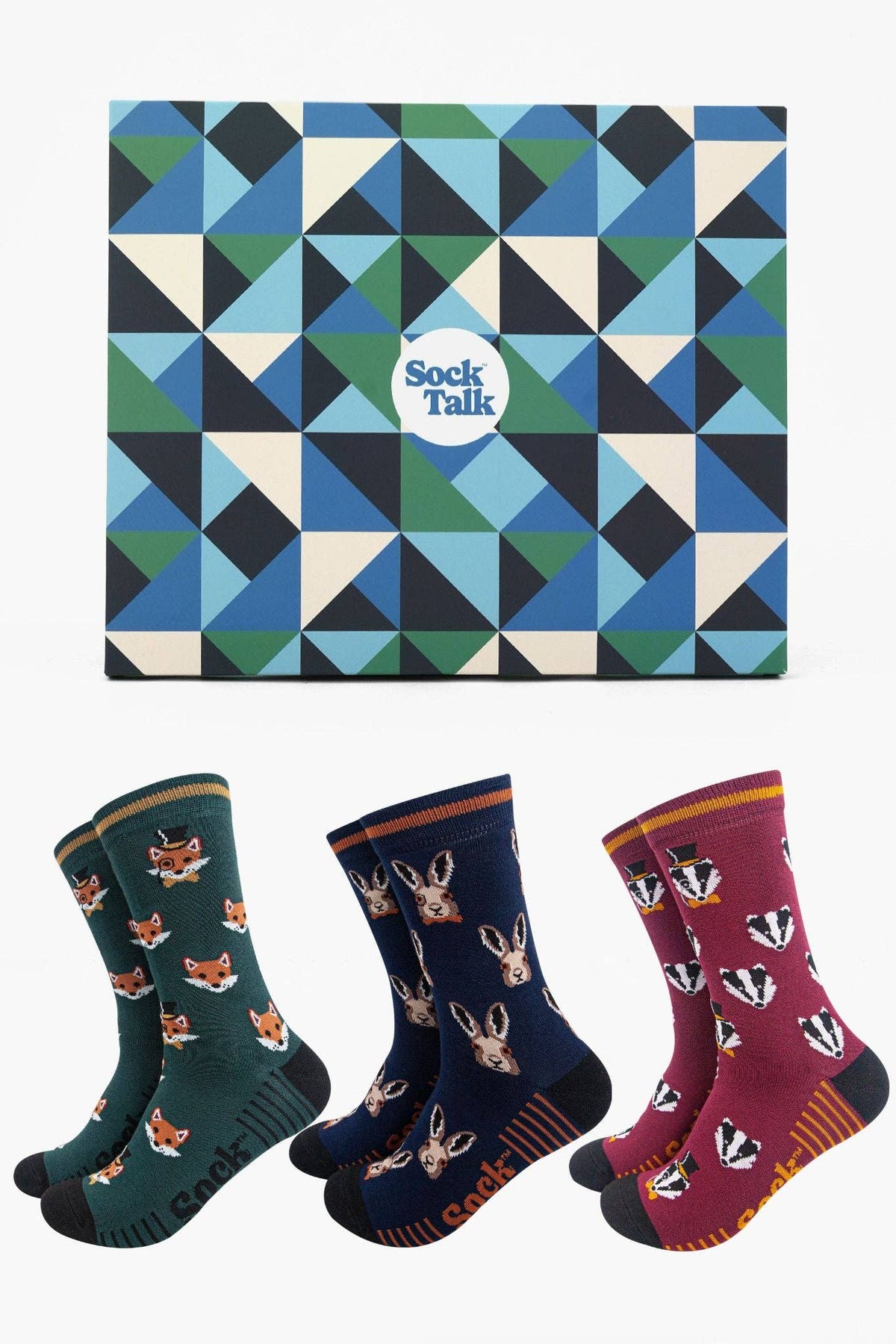 Men's Bamboo Crew Socks Trio Gift Set - Dapper Animals