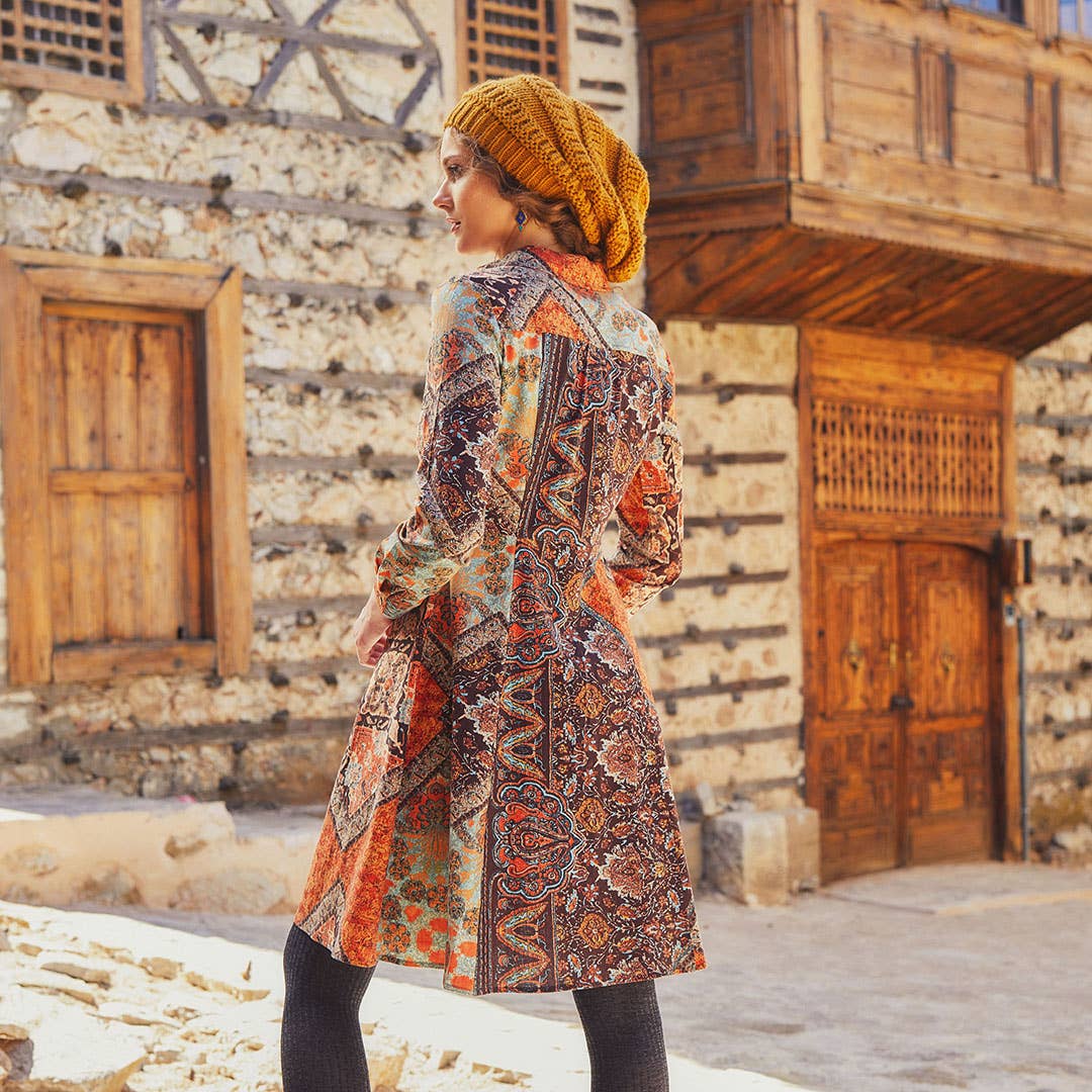Rust Nomad - Printed Long Sleeve Dress - Brown/Rust