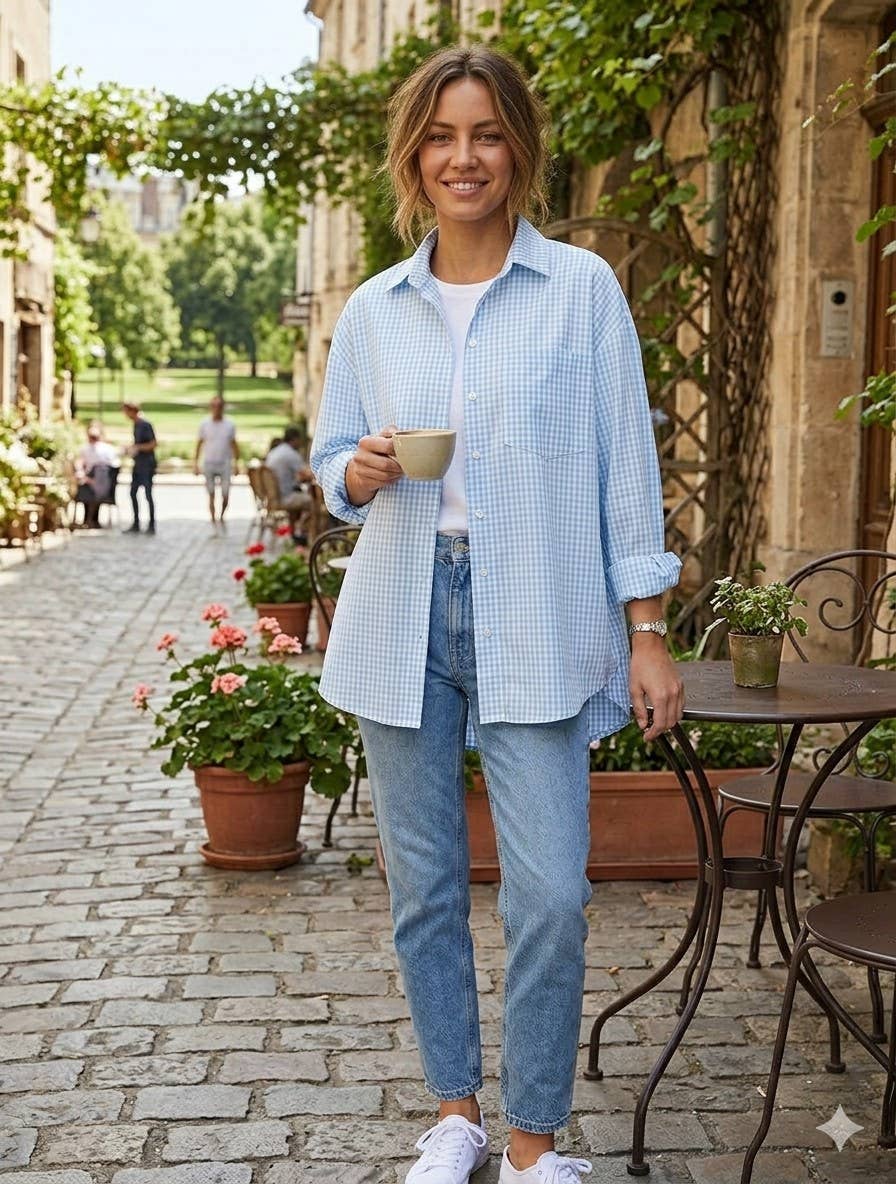 Italian Loose small-check shirt