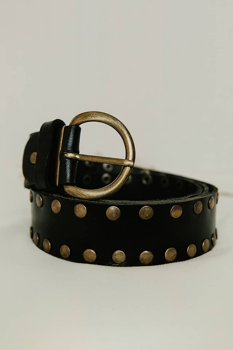 Cirius Leather Belt With Studs - Black
