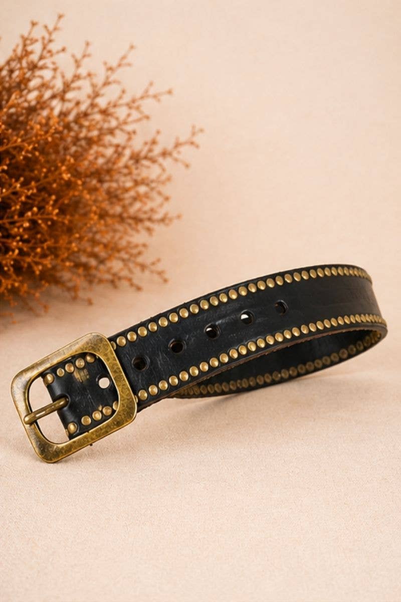 Helios - Leather Belt w Studs - Black