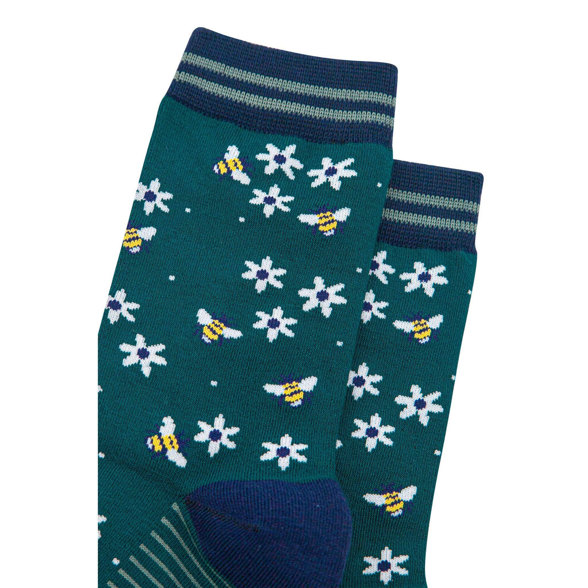 Women's Bamboo Socks - Forest Green/Navy, Bee and Flowers