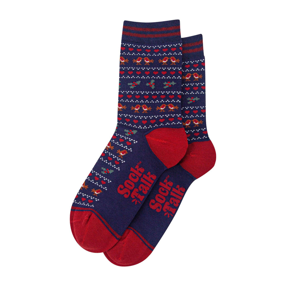 Women's Bamboo Socks - Navy Blue/Red - Robin Fair Isle