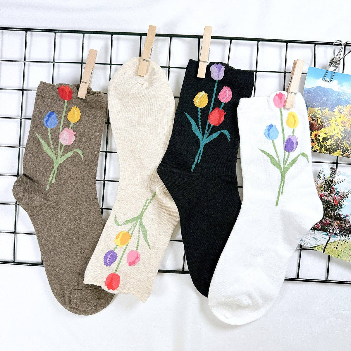 Women's Crew Tulip Flower Socks