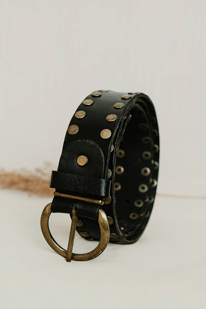 Cirius Leather Belt With Studs - Black
