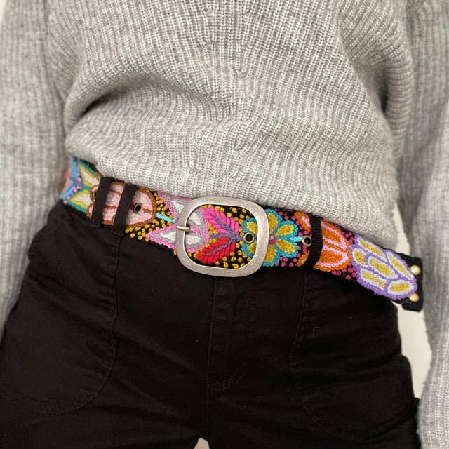 Jenny Krauss - Folklorica - handmade Floral Embroidered Wool Belt, Black
