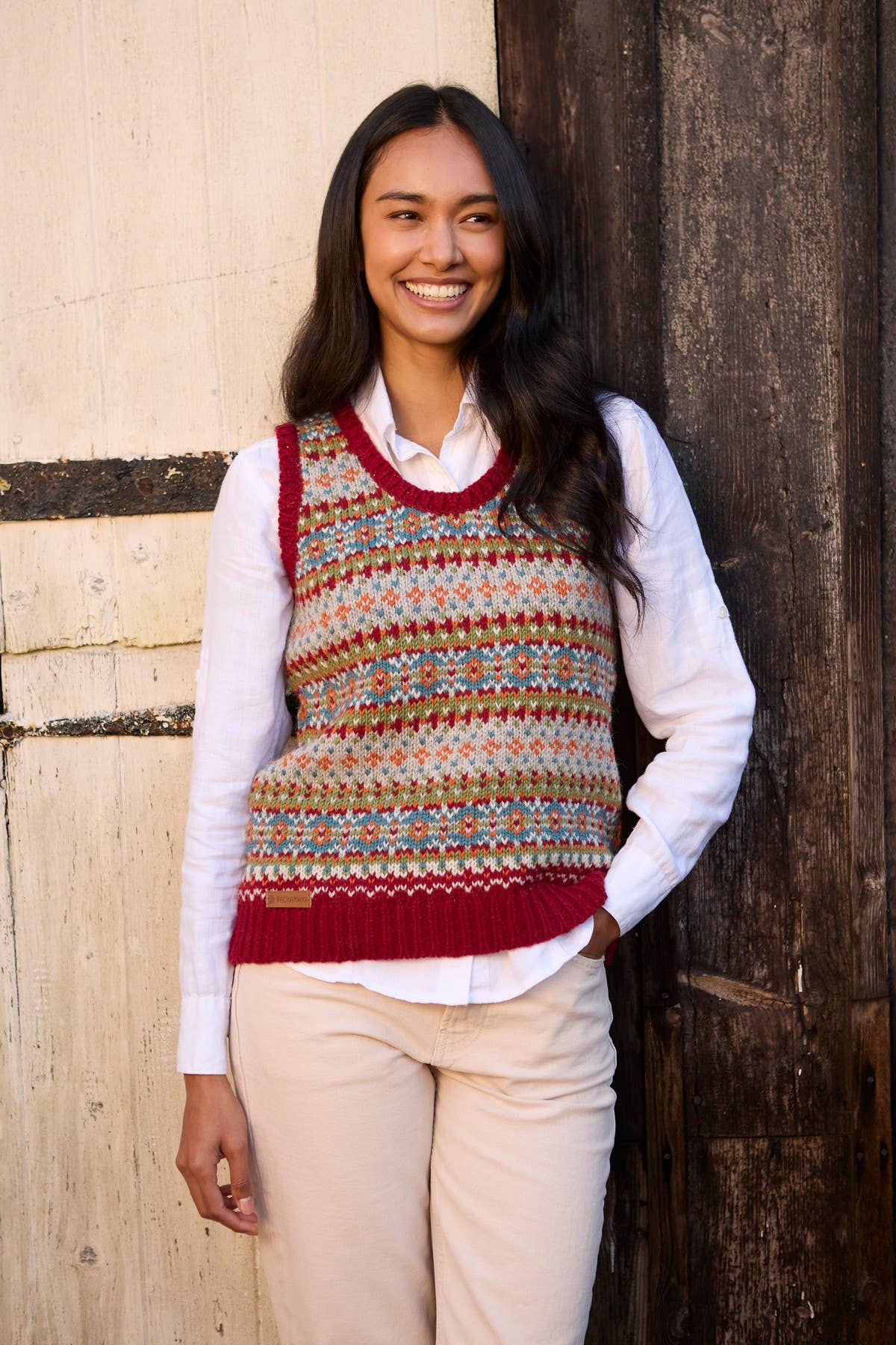 Iona Wool Fair Isle Knit Sleeveless Vest - Burgundy