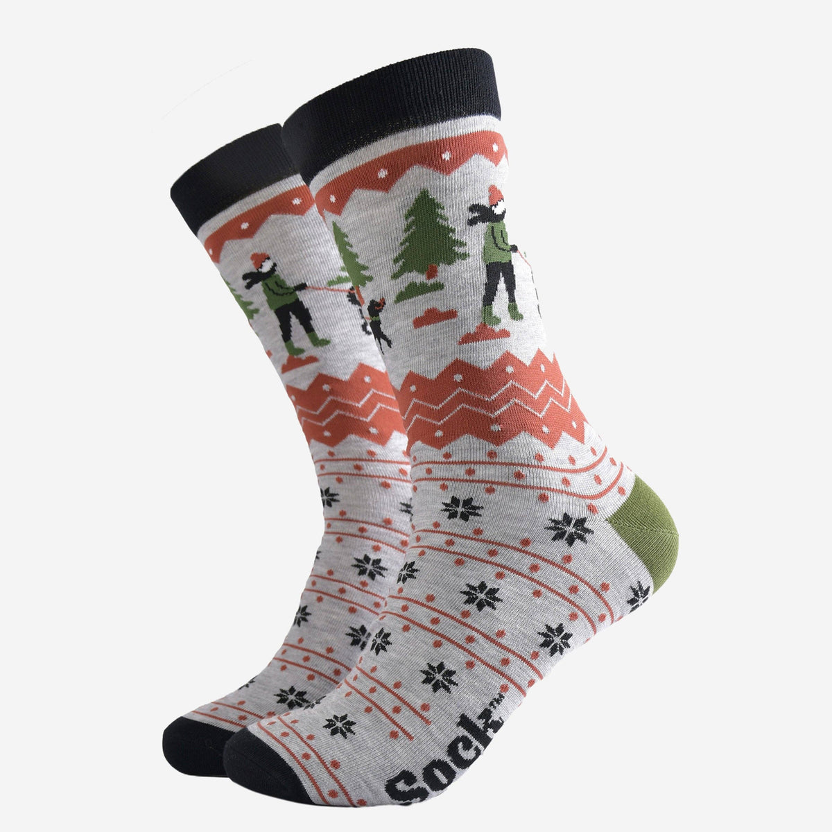 Men's Bamboo Socks - Grey/Green, Man and His Dog