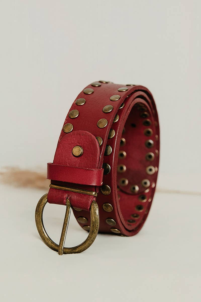 Cirius Leather Belt With Studs - Burgundy