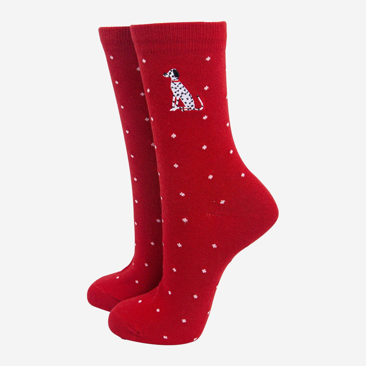 Women's Embroidered Ankle Socks - Red, Dalmatian Polka Dot