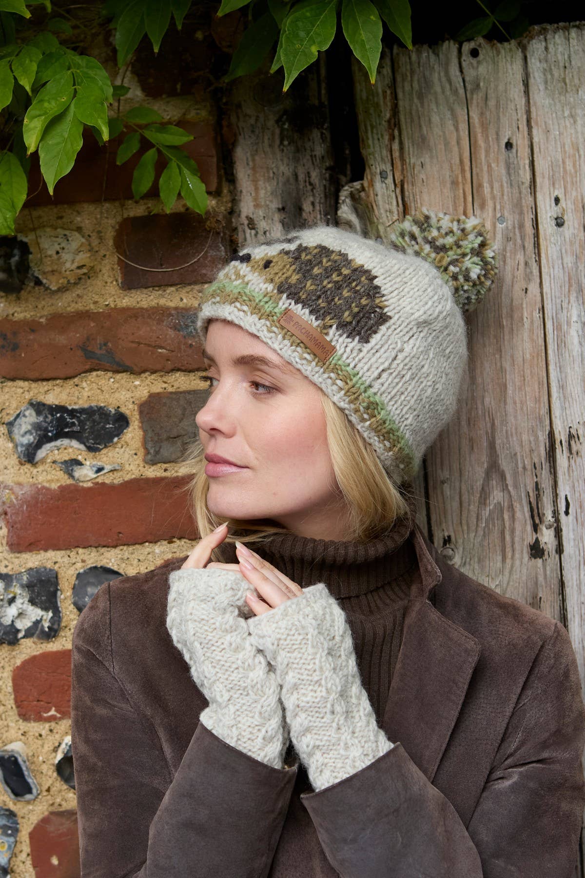 Hedgehog Hand Knitted Wool Animal Bobble Beanie Hat - Natural