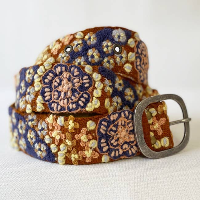 Jenny Krauss  - Blue Skies - Handmade Floral Embroidered Wool Belt