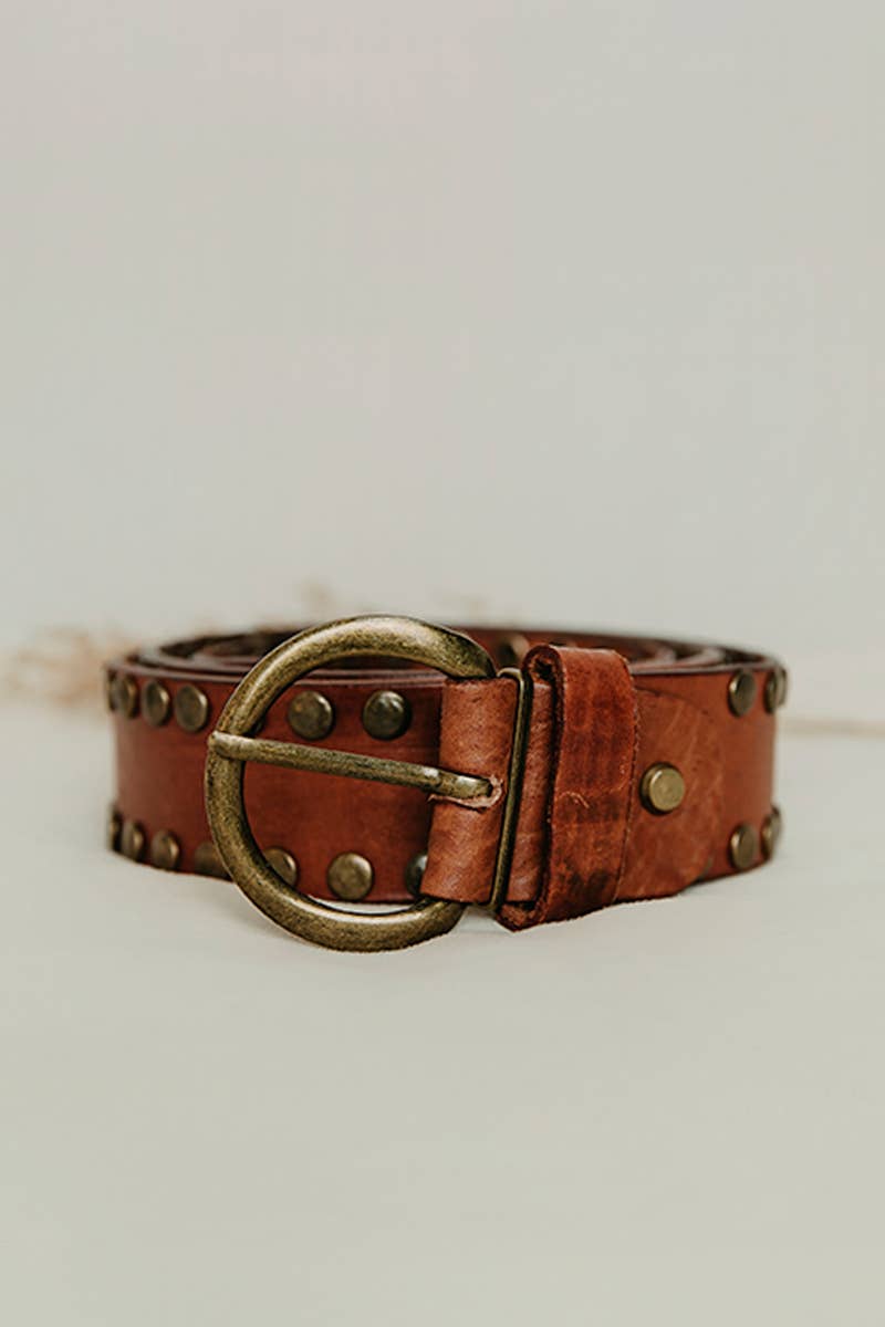 Cirius Wide Leather Belt With Studs - Light Brown