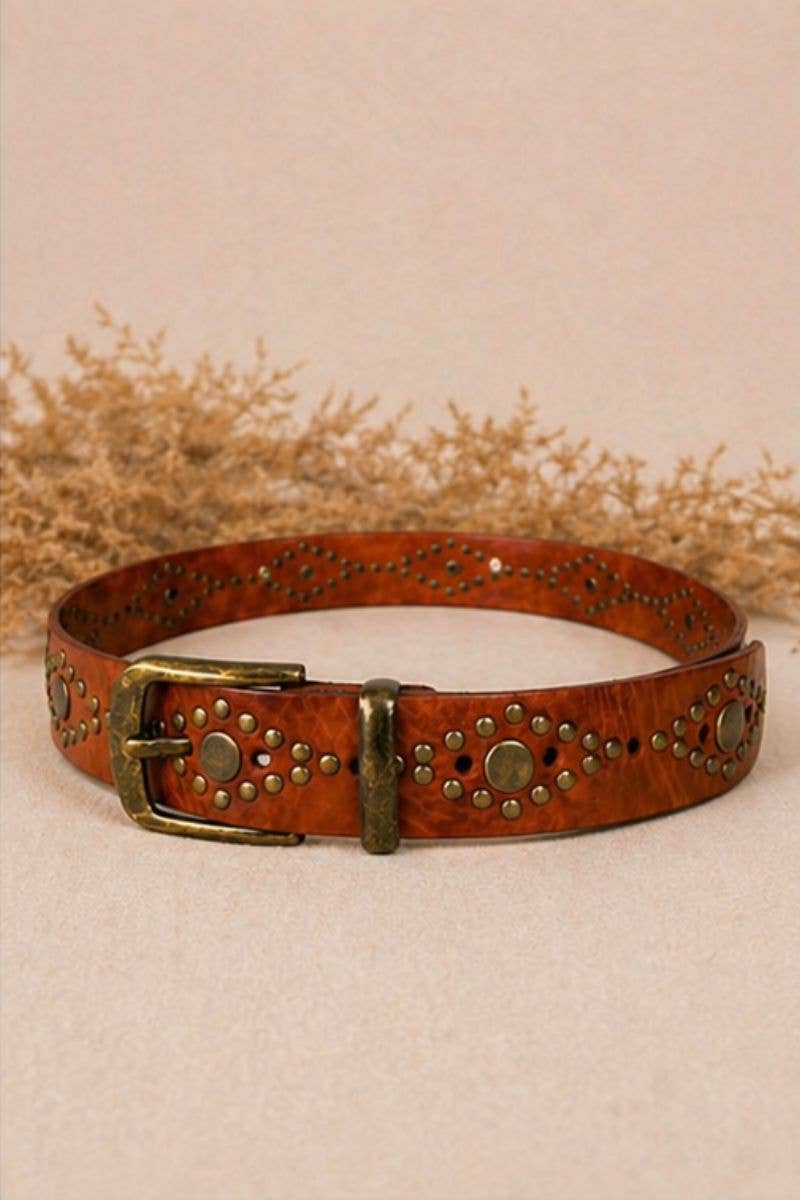 Boho - Alex - Leather Belt w Studs - Brown