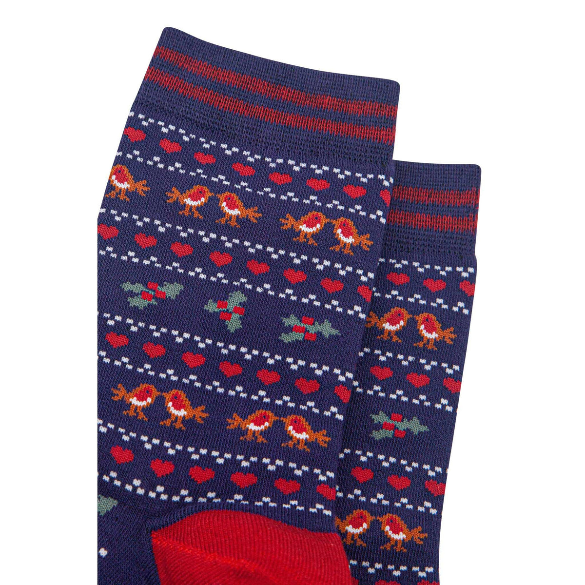 Women's Bamboo Socks - Navy Blue/Red - Robin Fair Isle
