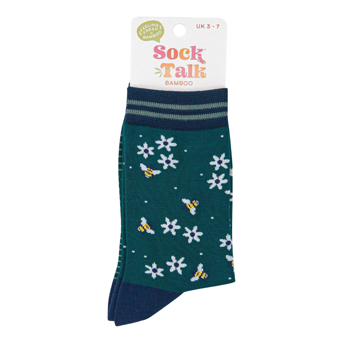 Women's Bamboo Socks - Forest Green/Navy, Bee and Flowers