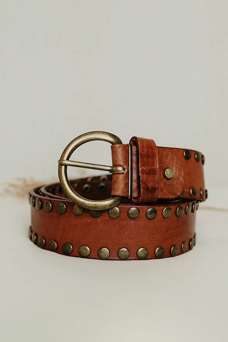 Cirius Wide Leather Belt With Studs - Light Brown