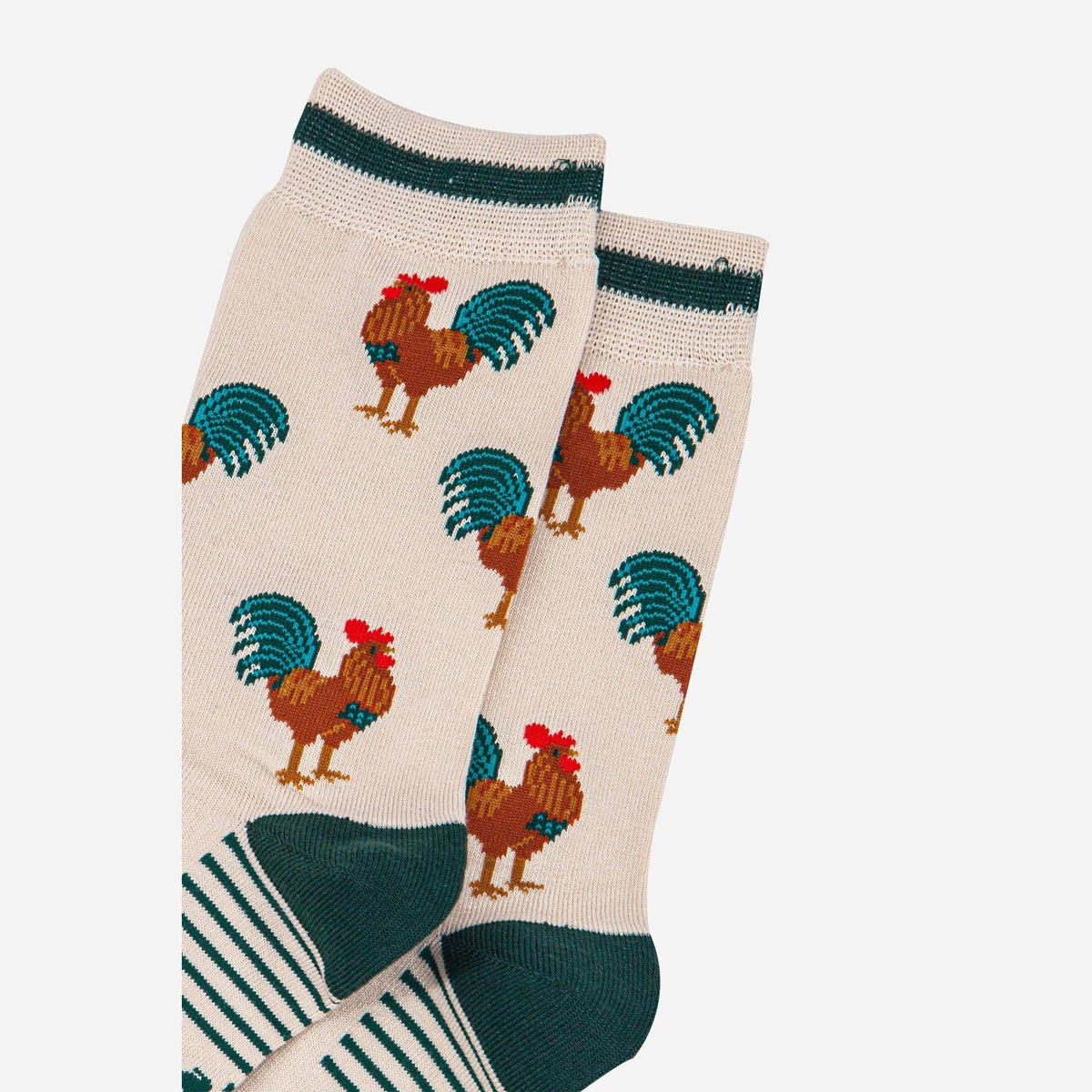 Men's Bamboo Socks - Cream/Green, Rooster