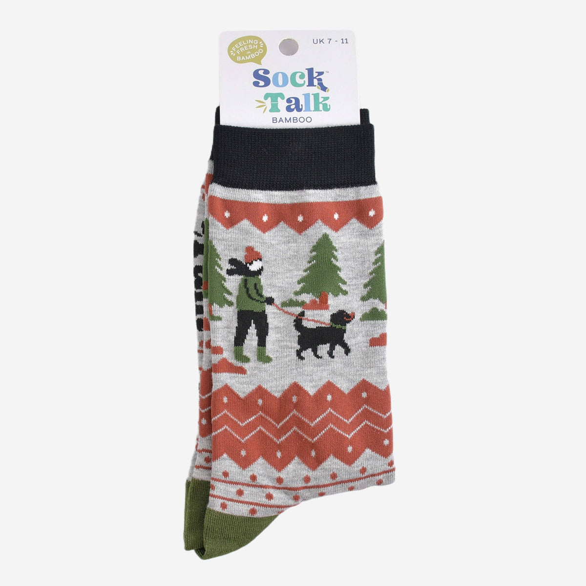 Men's Bamboo Socks - Grey/Green, Man and His Dog